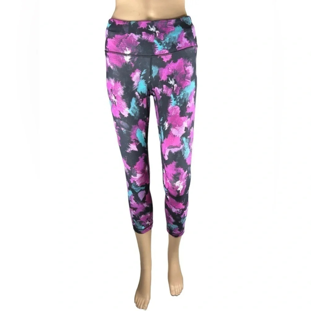 Lululemon Womens Wunder Under Crop III Midnight Bloom Black Deep Fuschia Size 4